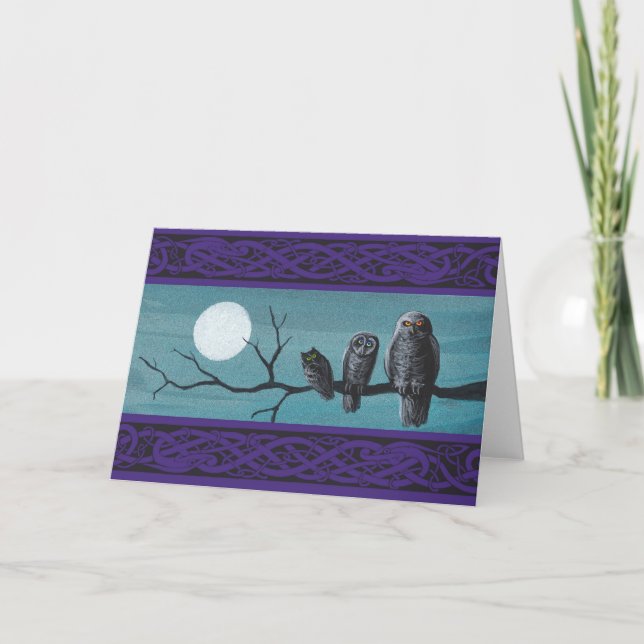 Cartão Spooky Halloween Owls (Frente)