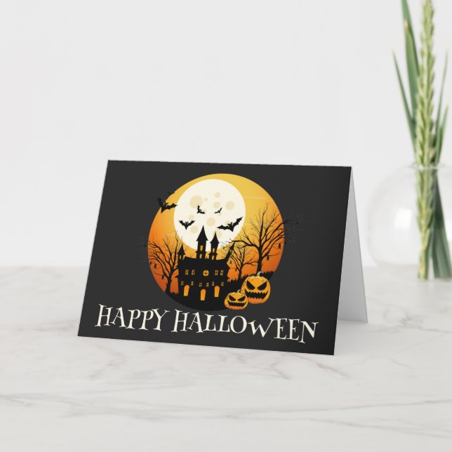 Cartão Spooky Happy Halloween Haunted House (Frente)