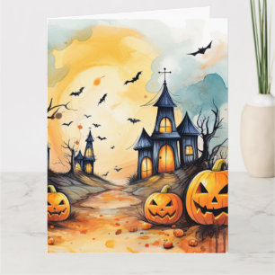 Cartão Spooky Jack O’Lanterns Bats Ghost Halloween