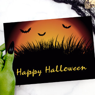 Cartão Spooky Orange Happy Halloween Bat Field
