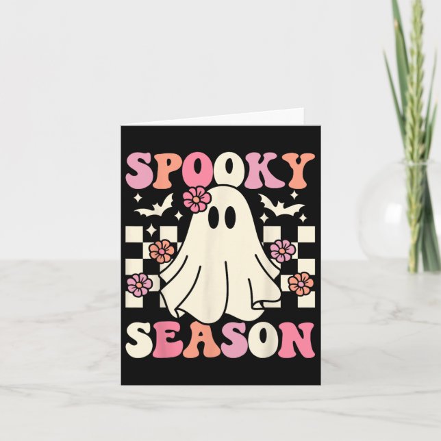 Cartão Spooky Season Halloween Ghost Costume Retro Groovy (Frente)