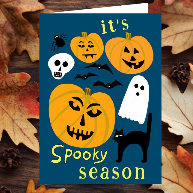 Cartão Spooky Season Pumpkins Ghost Bat HELLOWEEN (Spooky Season Pumpkins Ghost Bat HAPPY HALLOWEEN Card
)