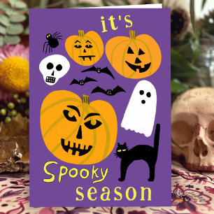 Cartão Spooky Season Pumpkins Ghost Bat HELLOWEEN