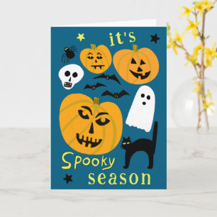 Cartão Spooky Season Pumpkins Ghost Bat HELLOWEEN