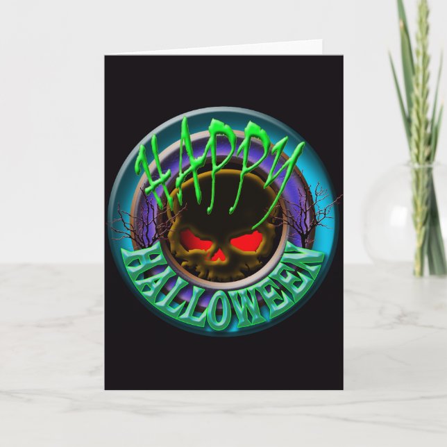 Cartão Spooky skull happy halloween (Frente)