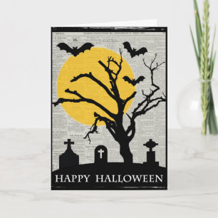Cartão Spooky Tree e Tombstone Halloween