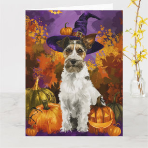 Cartão Spooky Wirefox Terrier Dog Halloween Witch Pumpkin