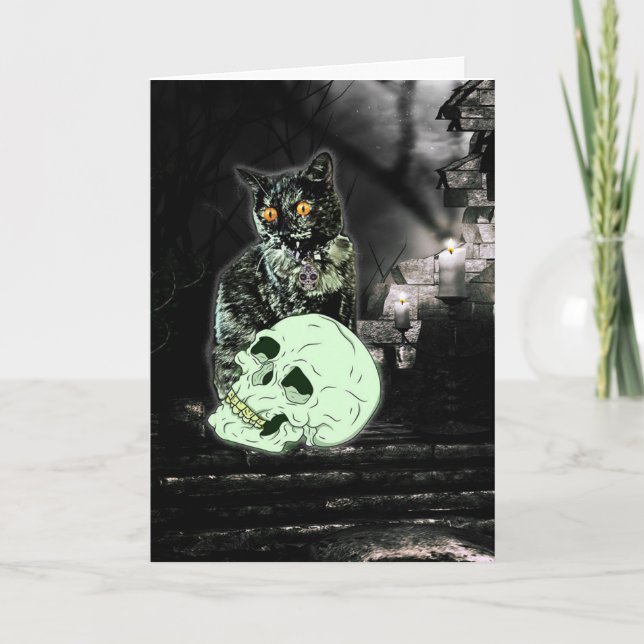 Cartão Spooky Zombie Cat Halloween Card (Frente)