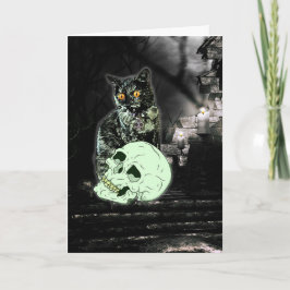 Cartão Spooky Zombie Cat Halloween Card