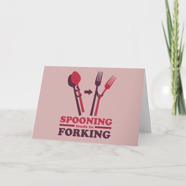 Cartão Spooning Leva a Romance de Amor com Forking (Frente)