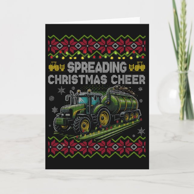 Cartão Spreading Christmas Cheer Farming Tractor Ugly Swe (Frente)
