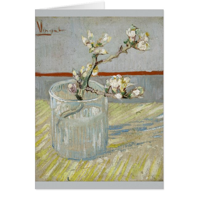 Cartão Sprig de Flor de Amêndoa em Vidro por Van Gogh (Frente)