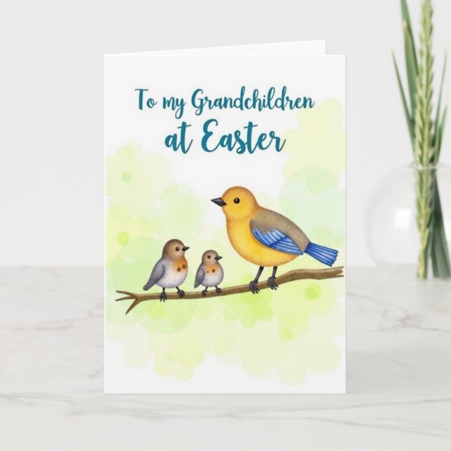 Cartão Spring Birds Grandchildren Easter Card (Frente)