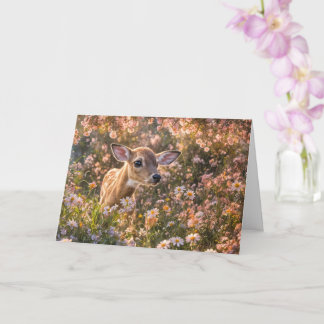 Cartão Spring Equinox Baby Deer Fawn Wildlife in Flowers