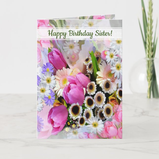 Cartão Spring Flower Bouquet Sister Birthday (Frente)