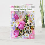 Cartão Spring Flower Bouquet Sister Birthday<br><div class="desc">A bunch of pretty spring flowers,  with pink tulips,  anemones,  and other flowers.
Ready for the text of your choice,  delight your sister,  or anyone you love with this pretty card, 
A real bouquet of spring joy!</div>
