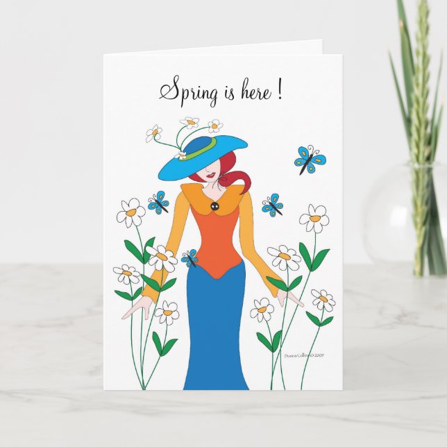 Cartão Spring is here Girl in a Garden Card (Frente)