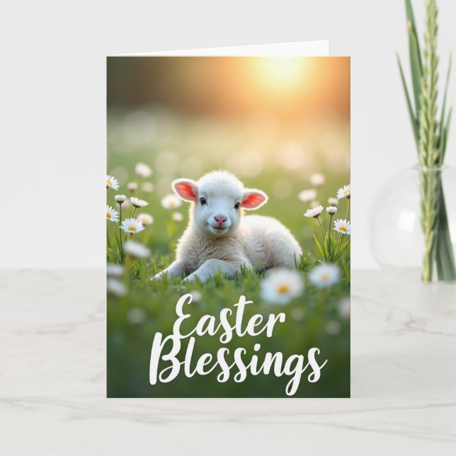 Cartão Spring Lamb Easter Blessings Card (Frente)