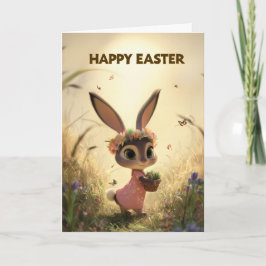 Cartão Spring Meadow Bunny in Pink Dress Easter Card