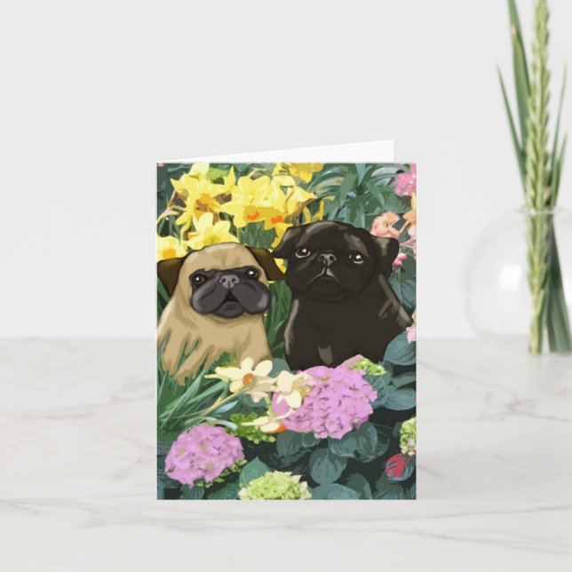 Cartão Spring Pugs Greeting Cards (Frente)