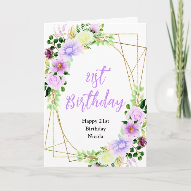 Cartão Spring Purple Floral Birthday (Frente)