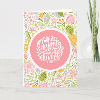 Cartão Spring Time Floral Greeting Card with Pink Circle
