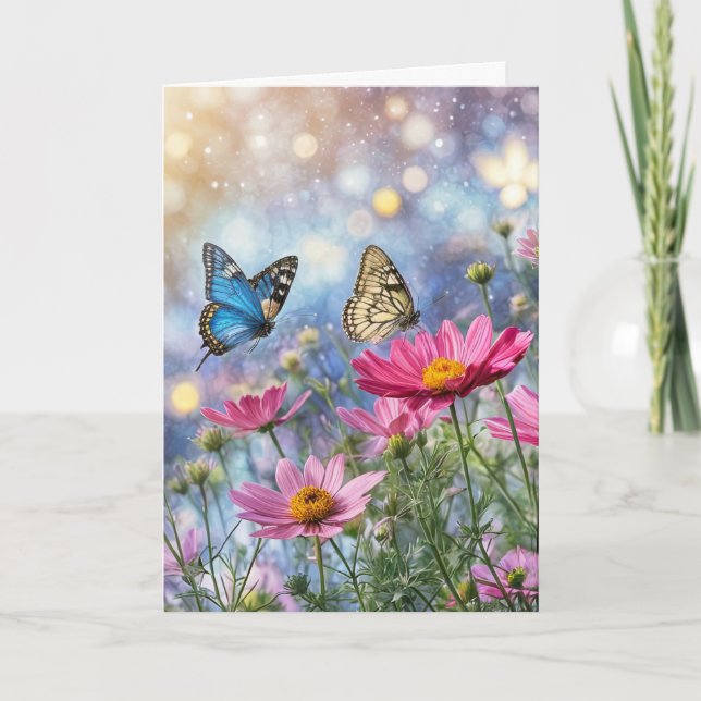 Cartão Spring Vernal Equinox Fantasy Butterflies Flowers (Frente)