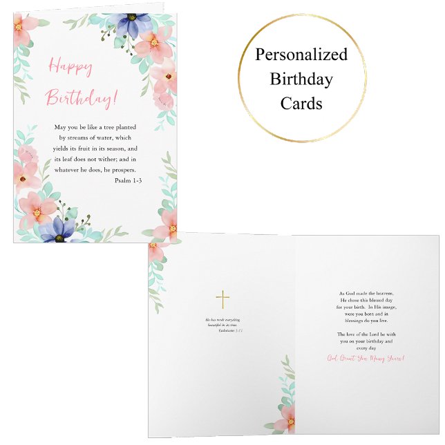 Cartão Spring Watercolor Flowers Bible Verse Birthday  (Criador carregado)