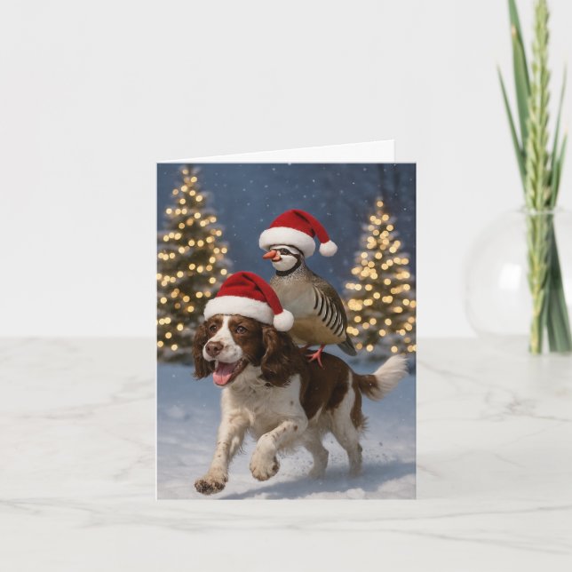 Cartão Springer Spaniel and Partridge Christmas card (Frente)