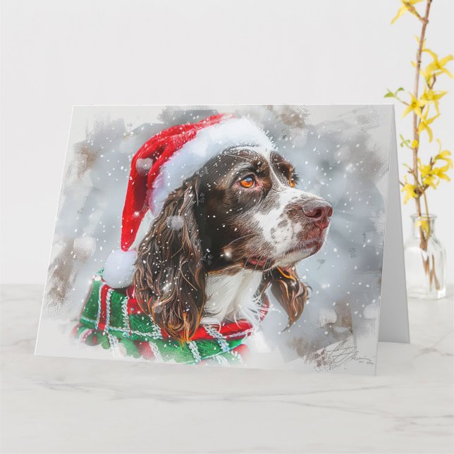 Cartão Springer Spaniel Cão Festivo de Natal (Flor Amarela)