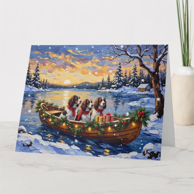 Cartão Springer Spaniel Christmas Boat Holiday (Frente)