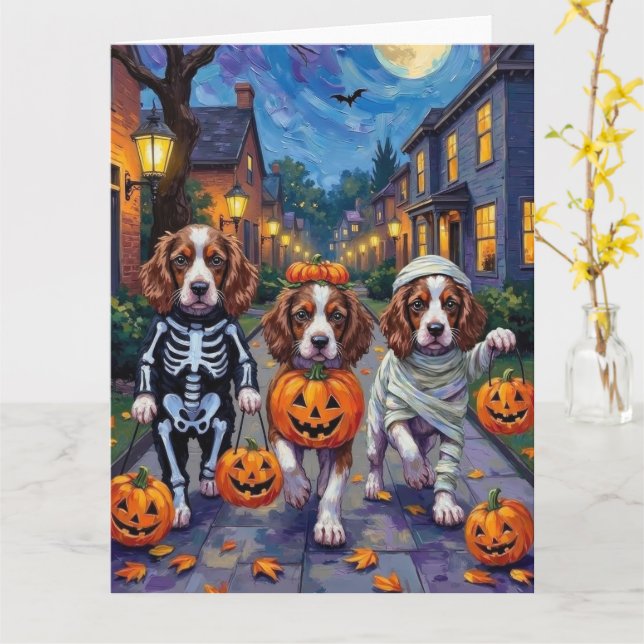 Cartão Springer Spaniel Dogs In Halloween Costumes (Flor Amarela)