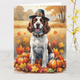 Cartão Springer Spaniel No Outono Deixa Arte De Ação De G