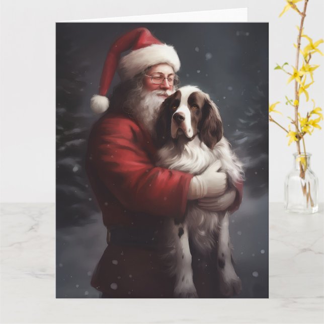 Cartão Springer Spaniel Papai Noel Natal Festivo (Flor Amarela)