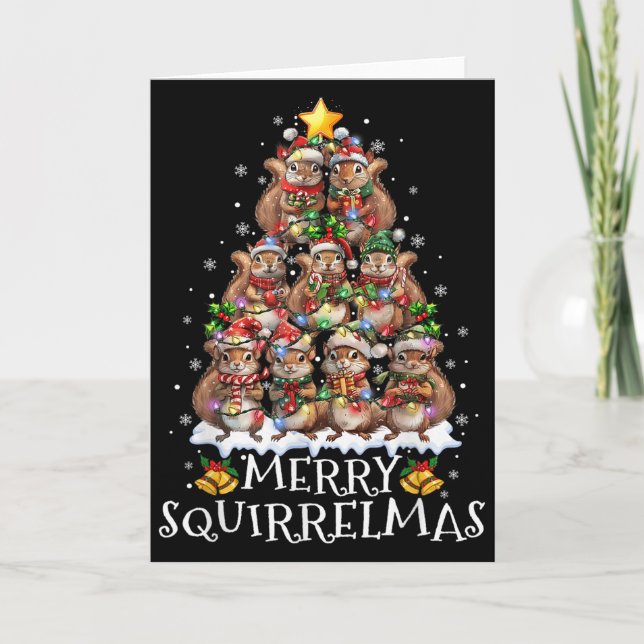 Cartão Squirrel Christmas Tree Lights Merry Squirrelmas S (Frente)