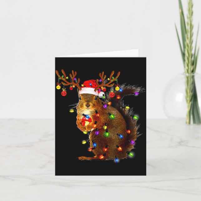 Cartão Squirrel Christmas Tree Lights Reindeer Santa Hat  (Frente)
