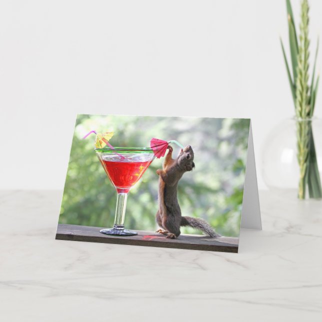 Cartão Squirrel Drinking a Cocktail at Happy Hour (Frente)