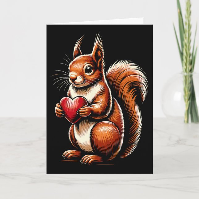 Cartão Squirrel Holding Heart Valentine's Day Cute Valent (Frente)