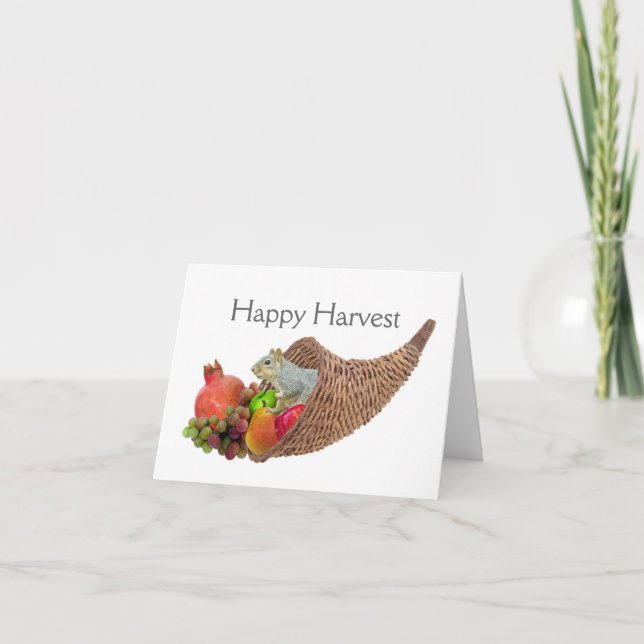 Cartão Squirrel in Cornucopia Harvest Card (Frente)