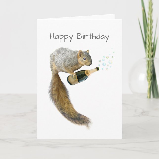 Cartão Squirrel with Champagne Birthday Card (Frente)