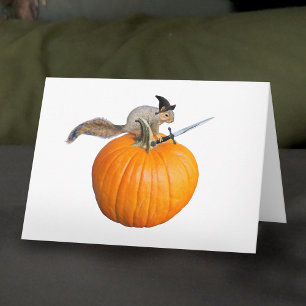 Cartão Squirrel with Sword on Halloween Pumpkin Card