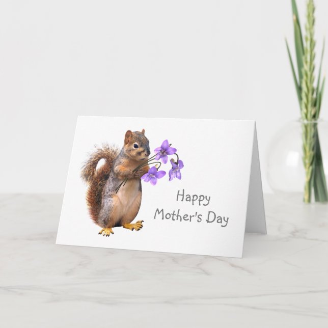 Cartão Squirrel with Violets Mother's Day Card (Frente)