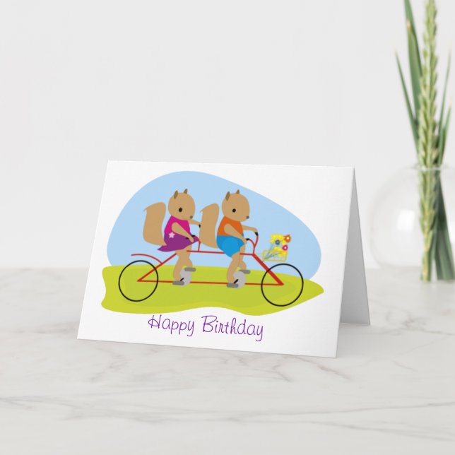 Cartão Squirrels on a Tandem Bike Birthday (Frente)