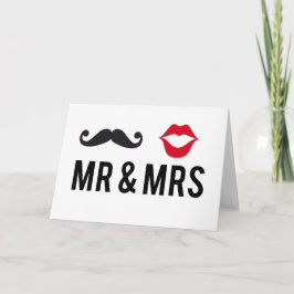 Cartão Sr. e Sra., bigode e lábios vermelhos