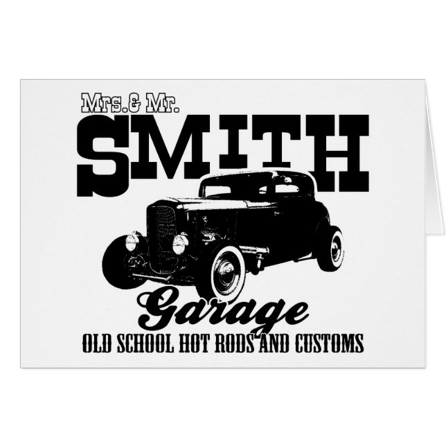 Cartão Sr. Smith Hot rod Garagem de Mrs.& (Frente Horizontal)