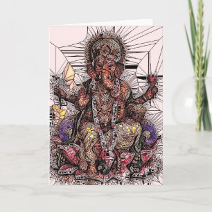 Cartão Sri Ganesha Stained Glass Greeting Card