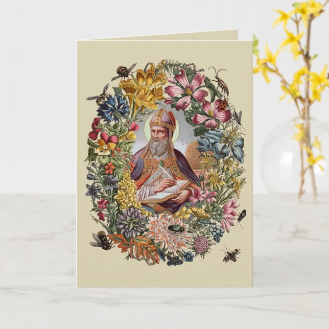 Cartão St. Ambrose of Milan with Flowers, Bees, and Hive (Flor Amarela)