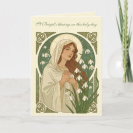 Cartão St Brigid Art Nouveau Halo e Snowdrops