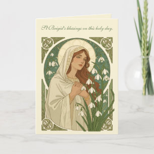 Cartão St Brigid Art Nouveau Halo e Snowdrops