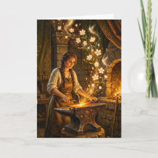 Cartão St Brigid Blacksmith Fairies Flowers Fantasy Art